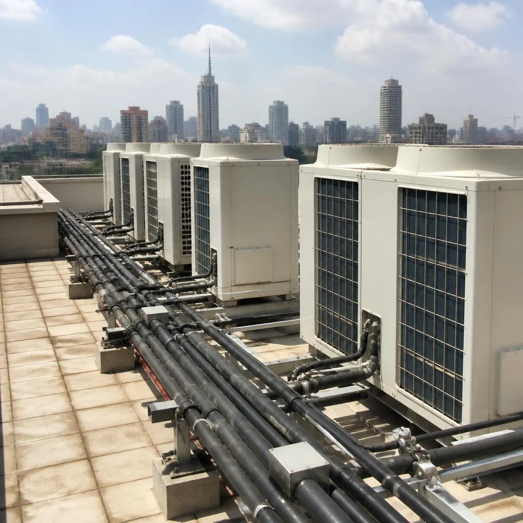 Rooftop VRV outdoor unit pipework