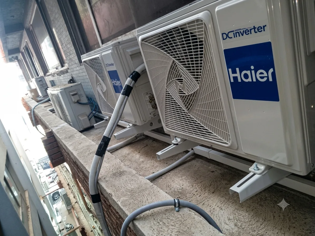 Multiple manufacturer HVAC units being compared by a technician